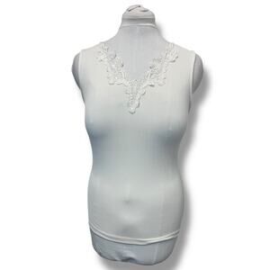 VTG 90s CINEMA ETOILE White LACE Stretch Knit Sleep Tank Chemise Ivory